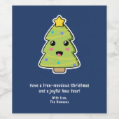 キュートクリスマスツリーおもしろいプンネイビー ワインラベル (シングルラベル)