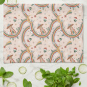 キュートクリスマスツリーエイリアンレインボーホリデーパターン キッチンタオル (折り畳み)