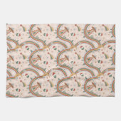 キュートクリスマスツリーエイリアンレインボーホリデーパターン キッチンタオル (横)