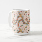 キュートクリスマスツリーエイリアンレインボーホリデーパターン コーヒーマグカップ (正面左)