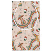 キュートクリスマスツリーエイリアンレインボーホリデーパターン スモールペーパーバッグ (裏面)