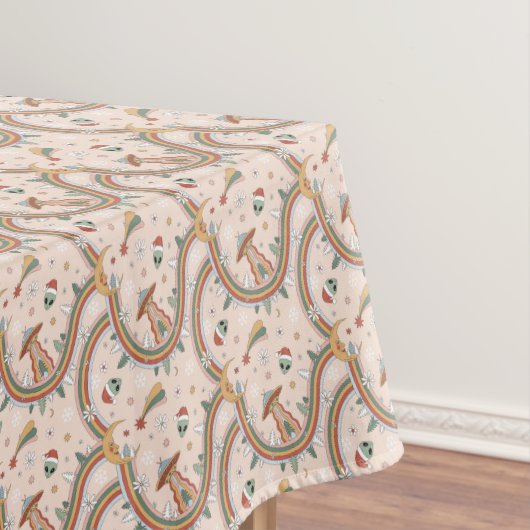 キュートクリスマスツリーエイリアンレインボーホリデーパターン テーブルクロス (インサイチュ)