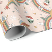 キュートクリスマスツリーエイリアンレインボーホリデーパターン ラッピングペーパー (ロールコーナー)