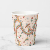 キュートクリスマスツリーエイリアンレインボーホリデーパターン 紙コップ (裏面)