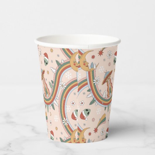 キュートクリスマスツリーエイリアンレインボーホリデーパターン 紙コップ (右)