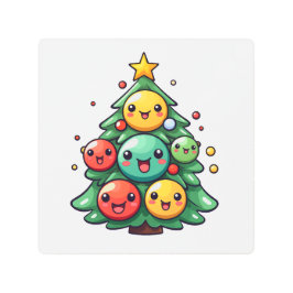 キュートクリスマスツリーキャラクターオーナメント メタルプリント