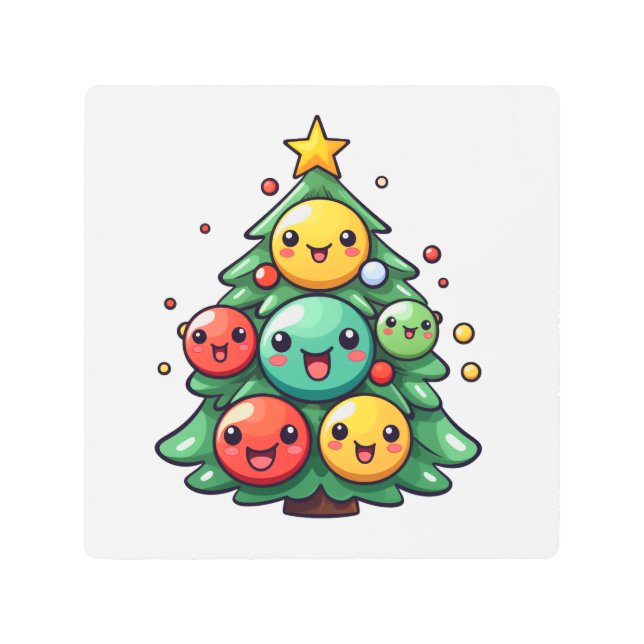 キュートクリスマスツリーキャラクターオーナメント メタルプリント (正面)