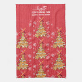 キュートクリスマスツリークッキーベーキングクルー雪片 キッチンタオル (縦)