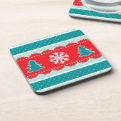 キュートクリスマスツリーズスノーフレークパターン（の模様が）あるデザイン コースター (左側)