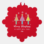 キュートクリスマスツリーズネーム素朴レッドホリデー オーナメントカード (正面)