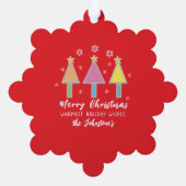 キュートクリスマスツリーズネーム素朴レッドホリデー オーナメントカード (裏面)