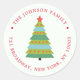 キュートクリスマスツリーホリデー差出人住所ステッカー ラウンドシール