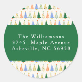 キュートクリスマスツリーレッドグリーン差出人住所 ラウンドシール