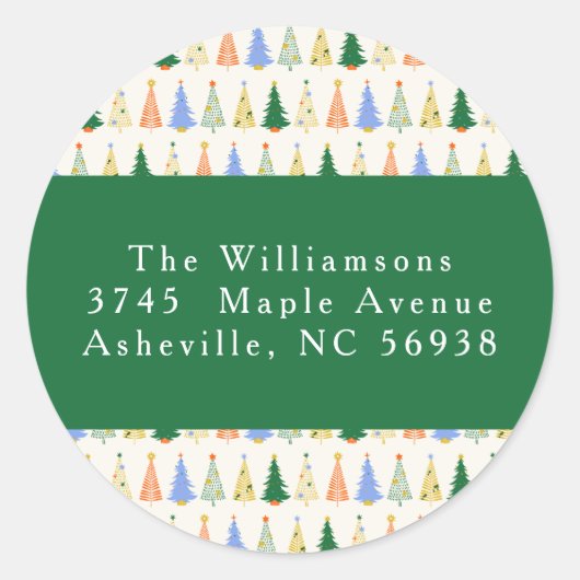 キュートクリスマスツリーレッドグリーン差出人住所 ラウンドシール (正面)