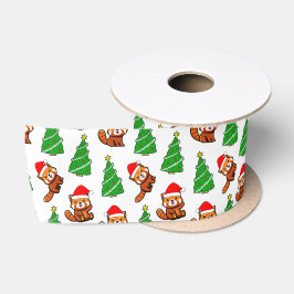 キュートクリスマスツリーレッドパンダサンタハット サテンリボン