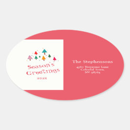 キュートクリスマスツリーレトロ差出人住所ラベル 楕円形シール