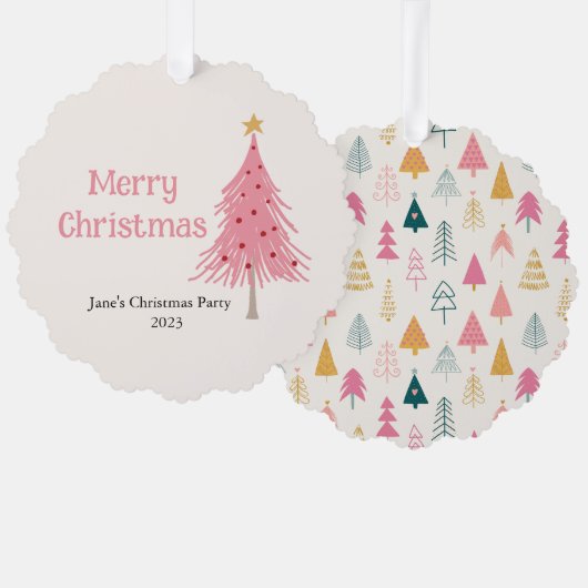 キュートクリスマスツリー赤面ピンクパーティー オーナメントカード (正面/裏面)