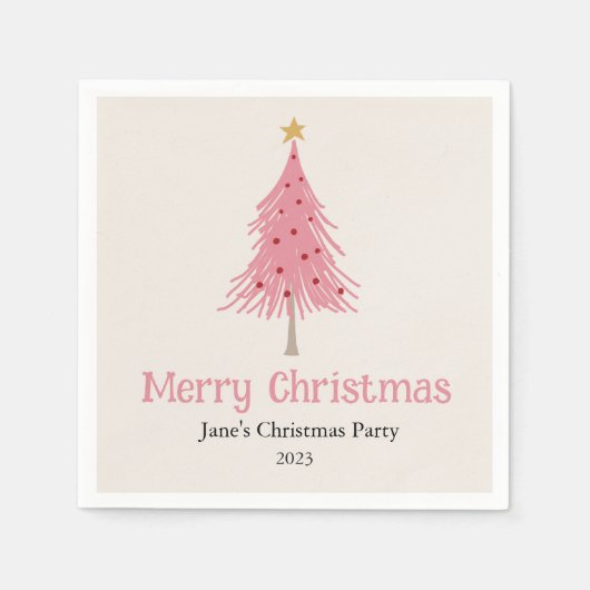 キュートクリスマスツリー赤面ピンクパーティー スタンダードカクテルナプキン (正面)