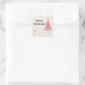 キュートクリスマスツリー赤面ピンク スクエアシール (バッグ)