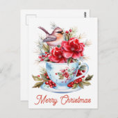 キュートクリスマスティー（鳥）ショウジョウコウカンチョウフローラティーカップ ポストカード (正面/裏面)