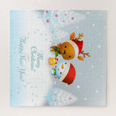 キュートクリスマストインデナーと雪だるまジグソーパズル ジグソーパズル (横)