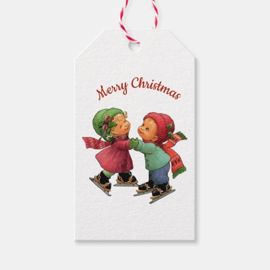 キュートクリスマストッツ氷スケートで滑るギフトラベル ギフトタグ (正面)