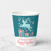 キュートクリスマストナカイティール（緑がかった色）レッドカスタム 紙コップ (裏面)