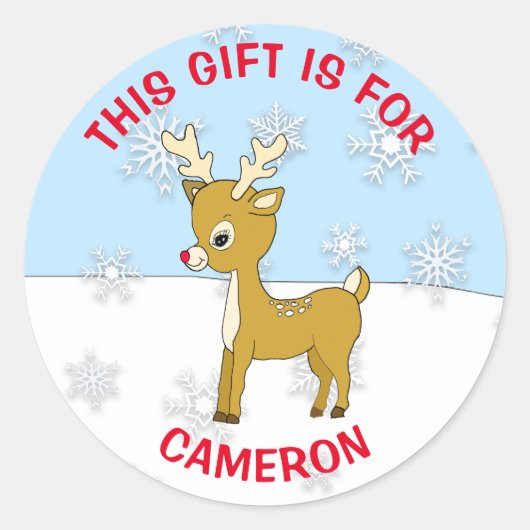 キュートクリスマストナカイパーソナライズされたギフトラベル ラウンドシール (正面)