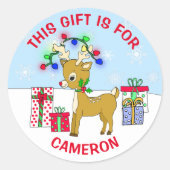 キュートクリスマストナカイパーソナライズされたギフトラベル ラウンドシール (正面)