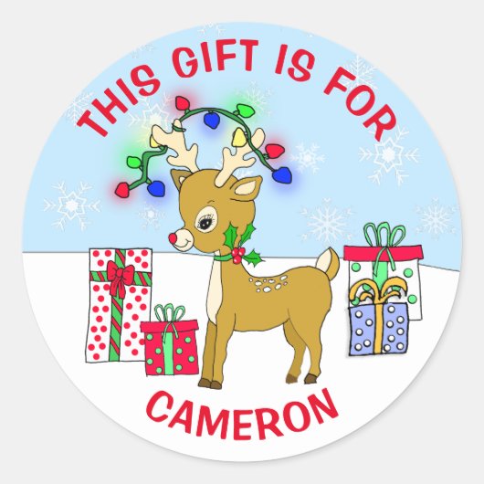 キュートクリスマストナカイパーソナライズされたギフトラベル ラウンドシール (正面)