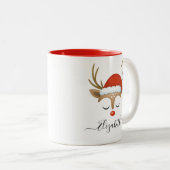 キュートクリスマストナカイ顔マグカップ ツートーンマグカップ (正面右)