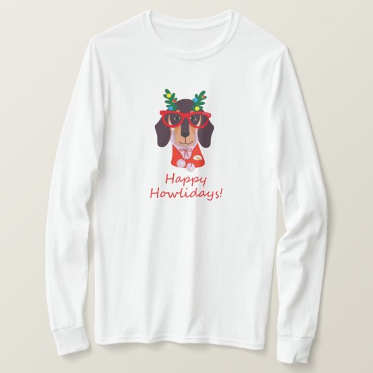 キュートクリスマスドッグハウリデイズドキシードッおもしろいシュント Tシャツ (デザイン正面)