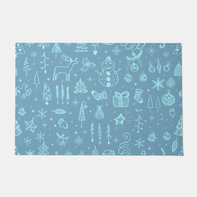 キュートクリスマスドードルスケッチイラストレーション | ドアマット (正面)