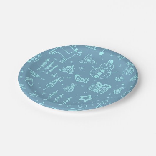 キュートクリスマスドードルスケッチイラストレーション | ペーパープレート (アングル)