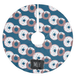 キュートクリスマスドーナツ振りかける家族イニシャル ブラッシュドポリエステルツリースカート