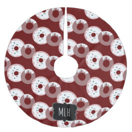 キュートクリスマスドーナツ振りかける家族イニシャル ブラッシュドポリエステルツリースカート