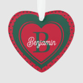 キュートクリスマスハートシンプルモノグラム オーナメント (正面)