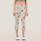 キュートクリスマスバードパターンホリデーデザイン カプリレギンス (正面)
