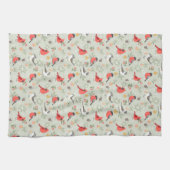 キュートクリスマスバードパターンホリデーデザイン キッチンタオル (横)