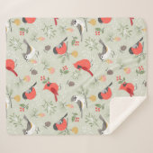 キュートクリスマスバードパターンホリデーデザイン シェルパブランケット (正面(横))