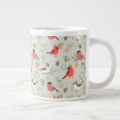 キュートクリスマスバードパターンホリデーデザイン ジャンボコーヒーマグカップ (右)