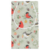 キュートクリスマスバードパターンホリデーデザイン スモールペーパーバッグ (裏面)