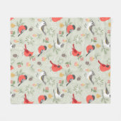 キュートクリスマスバードパターンホリデーデザイン フリースブランケット (正面(横))