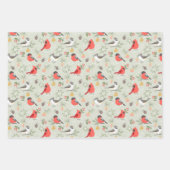 キュートクリスマスバードパターンホリデーデザイン ラッピングペーパーシート (正面2)