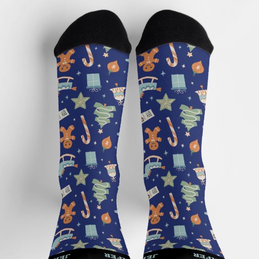 キュートクリスマスパターンクリスマスハッピーホリデー ソックス (上部)