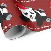 キュートクリスマスパンダベアーレッドパーソナライズされたホリデー ラッピングペーパー (ロールコーナー)