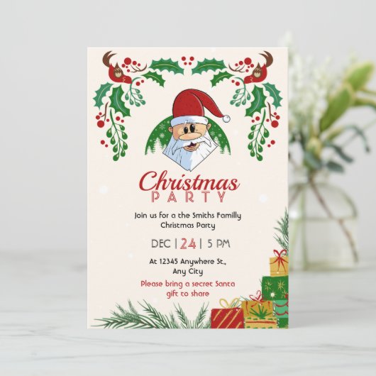 キュートクリスマスパーティーサンタフェスティバルエレガントフローラ 招待状 (スタンド正面)
