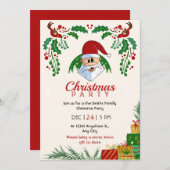 キュートクリスマスパーティーサンタフェスティバルエレガントフローラ 招待状 (正面/裏面)