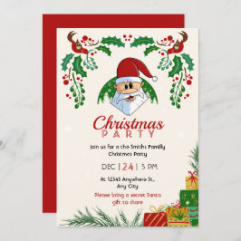 キュートクリスマスパーティーサンタフェスティバルエレガントフローラ 招待状