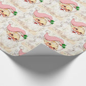 キュートクリスマスピンクレトロヴィンテージサンタ ラッピングペーパー (角)